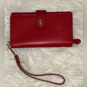 COACH Leather Clutch Wristlet True Red Wrist Strap Snap